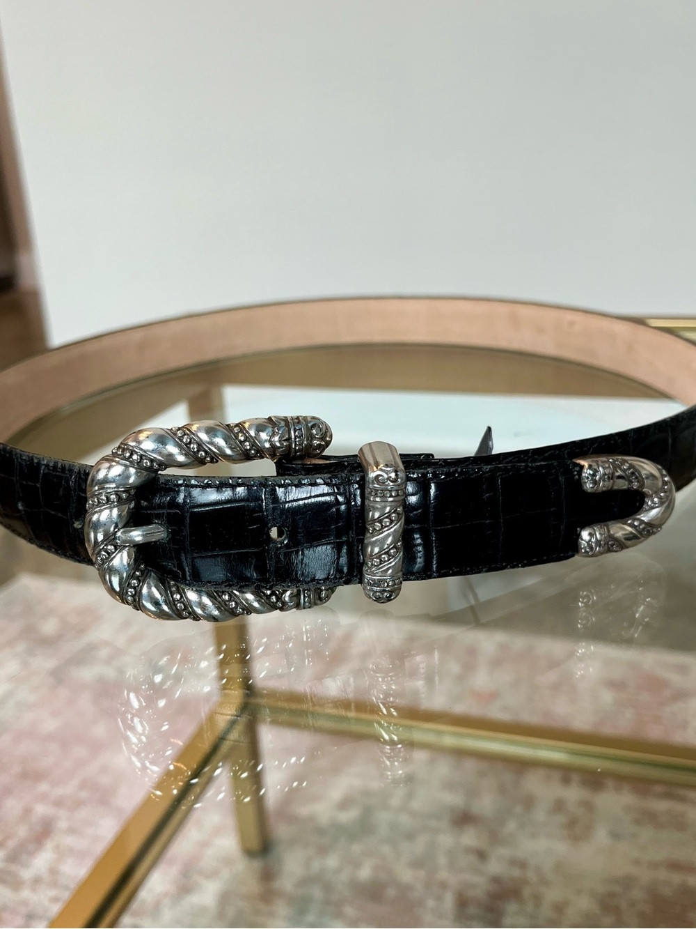 Brighton Belt Womens Large Black Alligator Embossed Leather Silver Buckle 90s